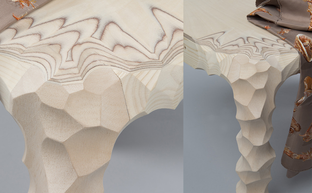 Hermes showroom stands erosion wood craftman new shapes organic
